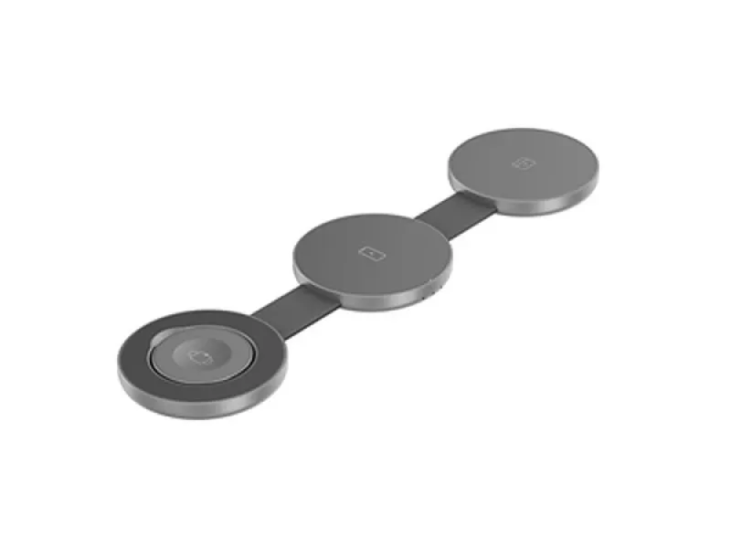 Klip Xtreme - Soporte de carga/cargador de batería - 15 Watt - 24 pin USB-C-Celular/Audífonos inalámbricos/Apple AirPods/Apple Watch-Inalámbrico-Para Smartphones - 3 en 1 plegable