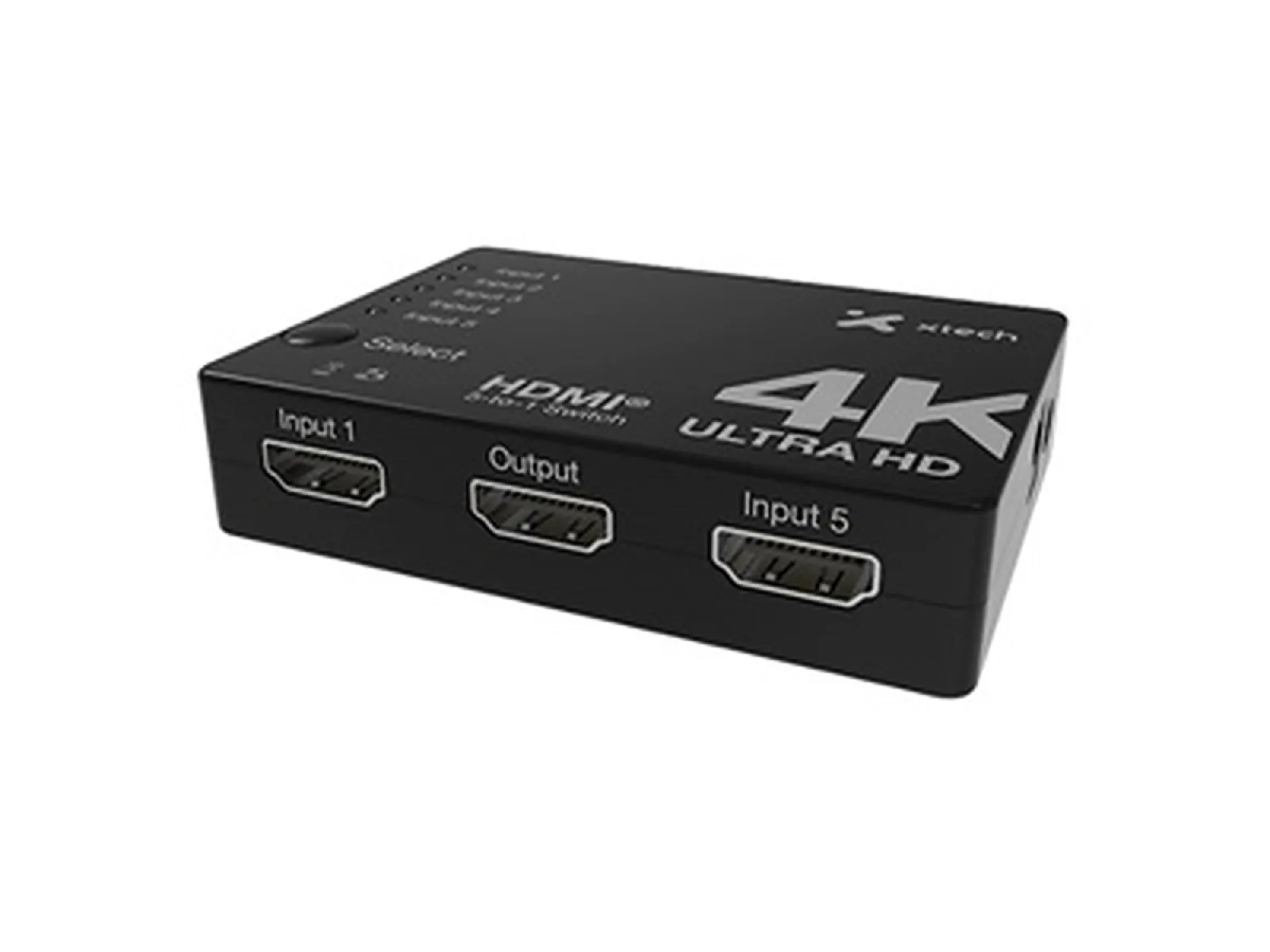 Xtech - Switch HDMI de 5 puertos a 1 - 4KUHD con control remoto XHA-430