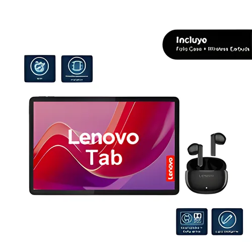 Lenovo Tab - 10.1" - WUXGA (1920x1200) - Android 14 o posterior - MediaTek Helio G85 - LPDDR4x soldado de 4GB - 28GB eMMC 5.1-Gris Luna + + Estuche tipo libro + Audífonos estéreo