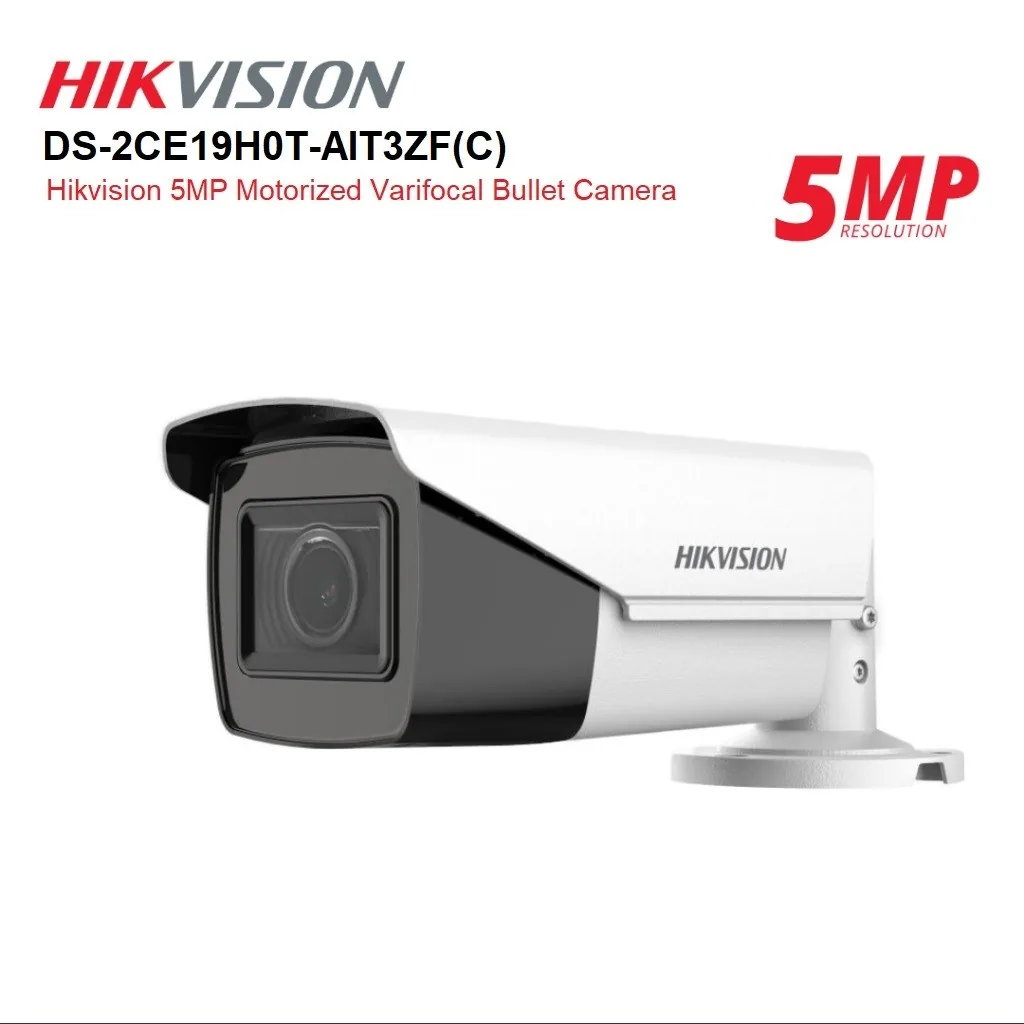 Cámara Bullet IR Varifocal Motorizada Hikvision 5 MP - señales conmutables (TVI/AHD/CVI/CVBS) - Metal/Plástico - Exterior-Varifocal 2,7 mm a 13,5 mm-DWDR - 2560 × 1944-IP67 - 40 m IR