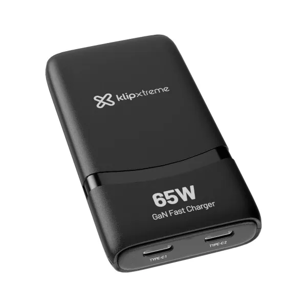 Klip Xtreme - Convertidor/cargador de corriente - 65 Watt - 2 x 24 pin USB-C-Laptop/Macbooks/Notebook/Celular/Tablet-Wall-Para Smartphones, tablets, dispositivos pequeños-Slim