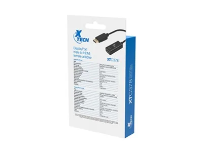 Xtech - Adaptador de pantalla - DisplayPort de 20 pines - HDMI Tipo A de 19 pines-Negro-Dis Pt (m) a HDMI (f) XTC - 378