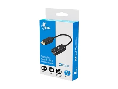 Xtech - Adaptador de pantalla - DisplayPort de 20 pines - HDMI Tipo A de 19 pines-Negro-Dis Pt (m) a HDMI (f) XTC - 378
