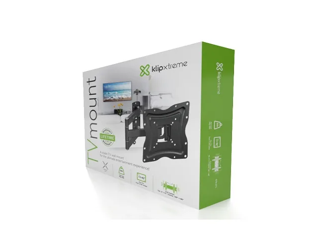 Klip Xtreme KPM-875 - Kit de montaje (placa de contacto, soporte para montaje en pared, brazo oscilante doble) - para pantalla plana - acero con recubrimiento en polvo-negro-tamaño de pantalla: 13"-46"-interfaz de montaje: hasta 400 x 400 mm-se puede inst
