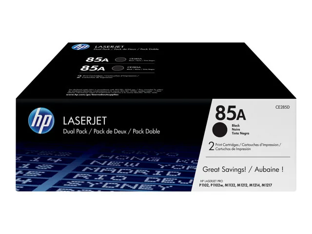 HP 85A - Paquete de 2 - negro - cartucho de tóner original LaserJet (CE285AD) - para LaserJet Pro M1132 MFP, M1212nf MFP, M1217nfw MFP, P1102, P1102s, P1102W, P1109, P1109W