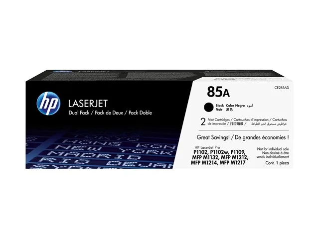 HP 85A - Paquete de 2 - negro - cartucho de tóner original LaserJet (CE285AD) - para LaserJet Pro M1132 MFP, M1212nf MFP, M1217nfw MFP, P1102, P1102s, P1102W, P1109, P1109W