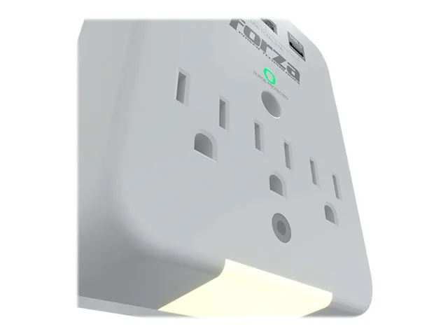 Forza FWT-331USBC - Protector contra sobretensiones (montaje en pared) - CA 125 V - 1875 vatios-conectores de salida: 3-blanco