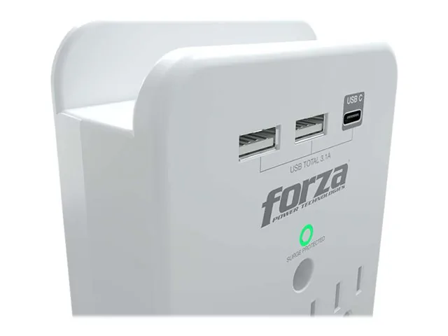 Forza FWT-331USBC - Protector contra sobretensiones (montaje en pared) - CA 125 V - 1875 vatios-conectores de salida: 3-blanco
