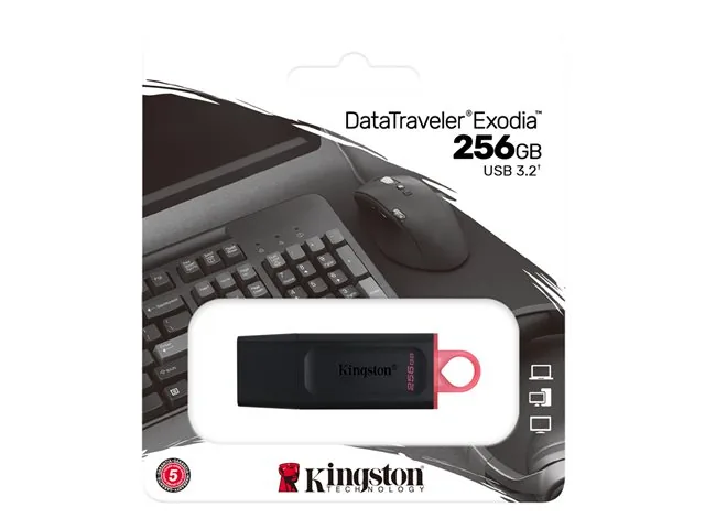 Kingston DataTraveler Exodia - Memoria USB - 256 GB - USB 3.2 Gen 1 - Negro/Rosa