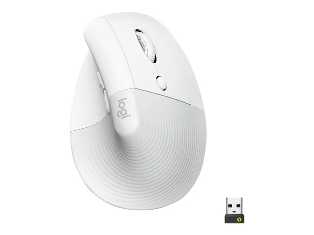Logitech Lift Vertical Ergonomic Mouse - Mouse vertical - ergonómico - 6 botones-inalámbrico - 2.4 GHz, Bluetooth-receptor de USB Logitech Logi Bolt-blanco hueso