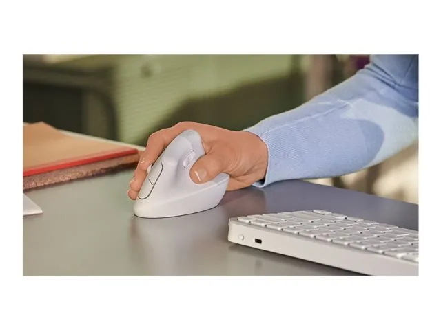 Logitech Lift Vertical Ergonomic Mouse - Mouse vertical - ergonómico - 6 botones-inalámbrico - 2.4 GHz, Bluetooth-receptor de USB Logitech Logi Bolt-blanco hueso