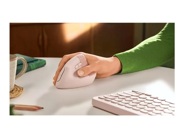 Logitech Lift Vertical Ergonomic Mouse - Mouse vertical - ergonómico - 6 botones-inalámbrico - 2.4 GHz, Bluetooth-receptor de USB Logitech Logi Bolt-rosa