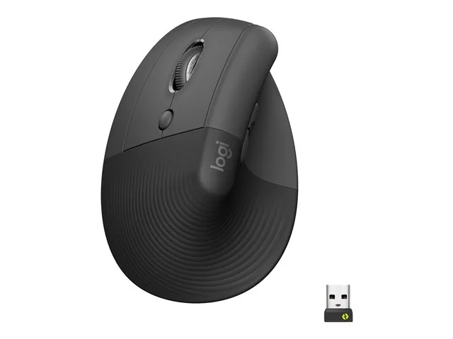 Logitech Lift Left Vertical Ergonomic Mouse - Mouse vertical - ergonómico - zurdo - 6 botones-inalámbrico - 2.4 GHz, Bluetooth-receptor de USB Logitech Logi Bolt-grafito