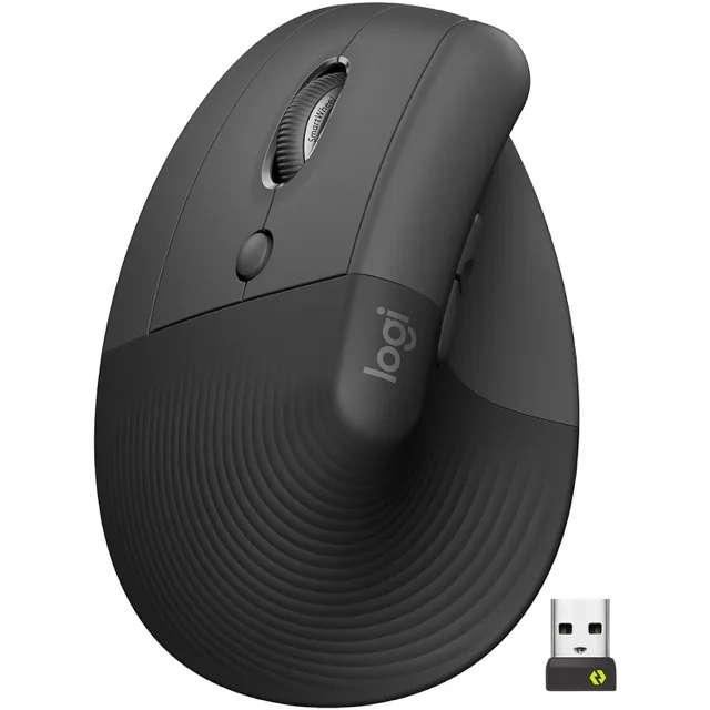 Logitech Lift Left Vertical Ergonomic Mouse - Mouse vertical - ergonómico - zurdo - 6 botones-inalámbrico - 2.4 GHz, Bluetooth-receptor de USB Logitech Logi Bolt-grafito