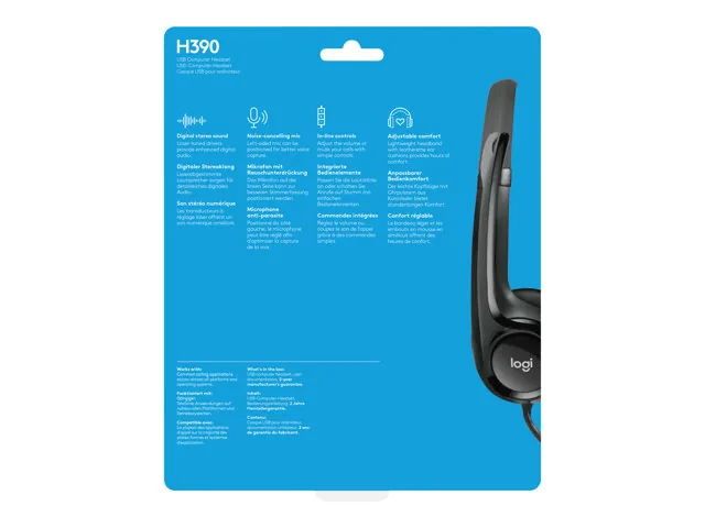 Logitech USB Headset H390 - Audífono - en oreja - cableado-USB