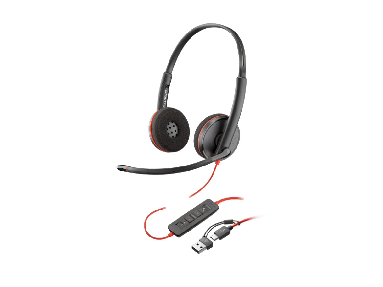 Auriculares estéreo USB-C Poly Blackwire 3220 + adaptador USB-C/A