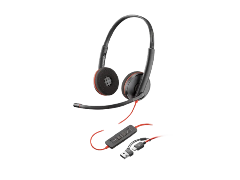 Auriculares estéreo USB-C Poly Blackwire 3220 + adaptador USB-C/A